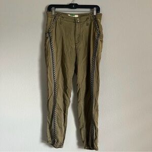 Anthropologie Jogger Pants Army Green Tencel Embroidered Pull On Pockets size XS